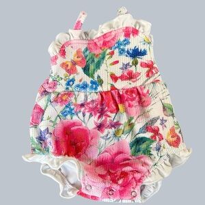 Floral Pink Baby Bubble Romper With Ruffle